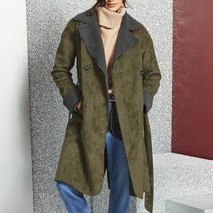 Simply be green double breasted borg coat